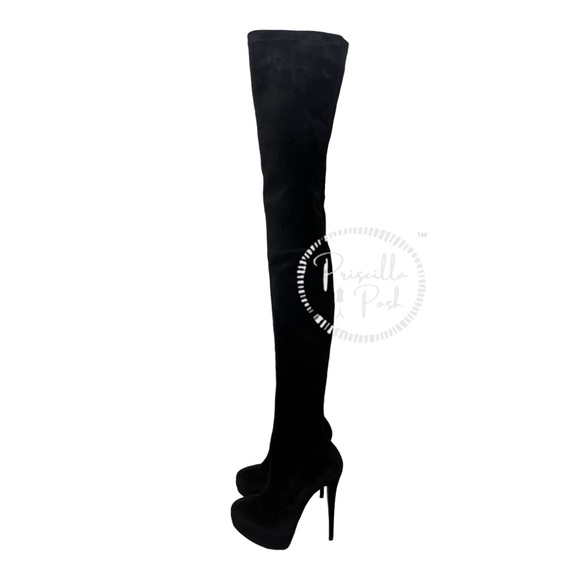 Christian Louboutin Black Suede Gazolina Suede Overtheknee Boots 36.5 Thigh High - Picture 3 of 15
